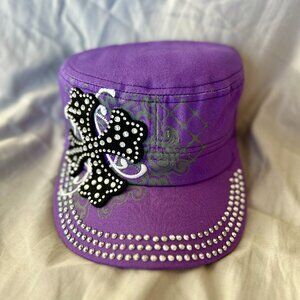 Hat~Rhinestone~Short Cross~Cadet style~adjustable velcro back